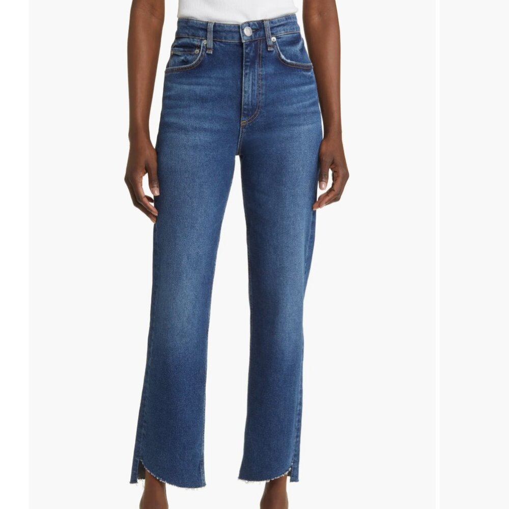 NWT Rag & Bone Harlow Mid Rise Straight Classic Blue Denim Jeans Sz 29 Distress